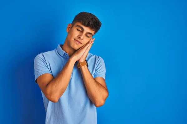 Young Indian Man Wearing Casual Polo Standing Isolated Blue Background — Stock Photo, Image