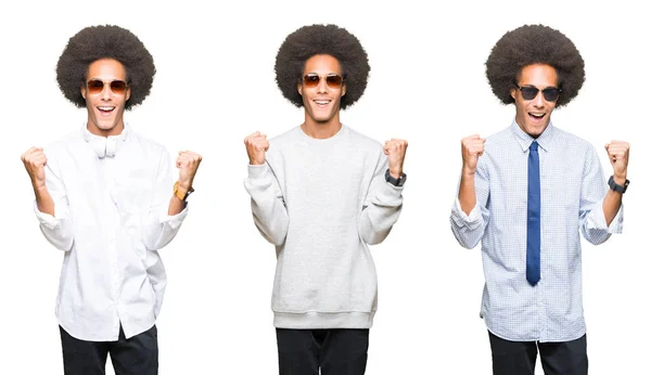 Collage Giovane Uomo Con Capelli Afro Sfondo Bianco Isolato Che — Foto Stock