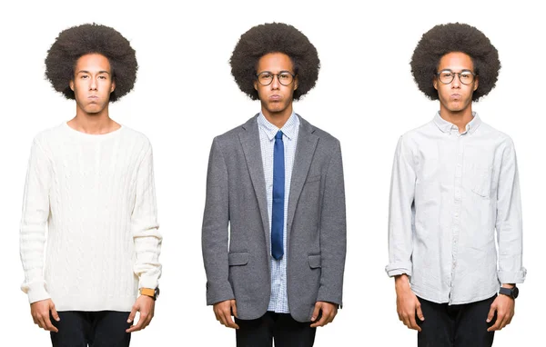 Collage Ung Man Med Afro Hår Över Vit Isolerade Bakgrund — Stockfoto