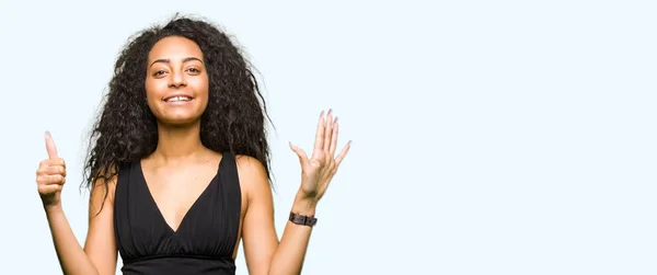 Young Beautiful Girl Curly Hair Wearing Fashion Skirt Showing Pointing — Stock Photo, Image