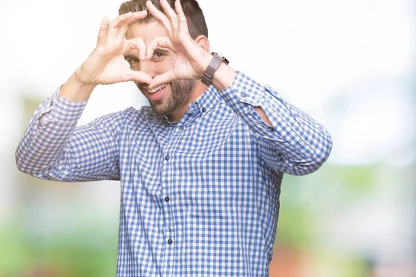 Junger Gutaussehender Mann Über Isoliertem Hintergrund Der Herzform Mit Lächelnden — Stockfoto