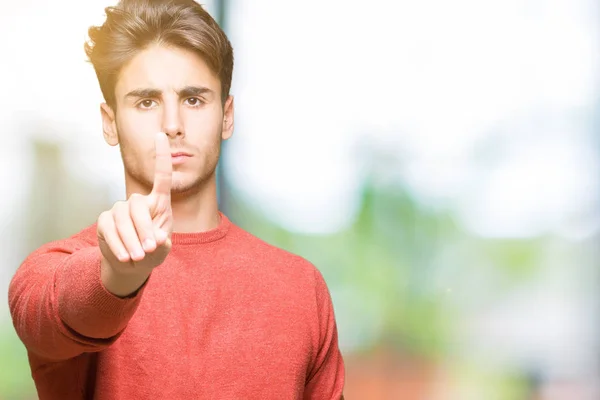 Joven Hombre Guapo Sobre Fondo Aislado Señalando Con Dedo Hacia —  Fotos de Stock