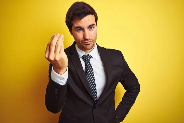 Young Handsome Businessman Wearing Suit Tie Standing Isolated Yellow Background — Stock Photo, Image