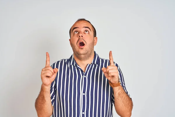 Young Man Wearing Blue Striped Shirt Standing Isolated White Background — Stock Photo, Image