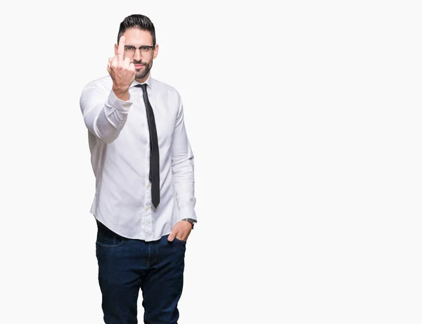 Joven Hombre Negocios Guapo Con Gafas Sobre Fondo Aislado Mostrando —  Fotos de Stock