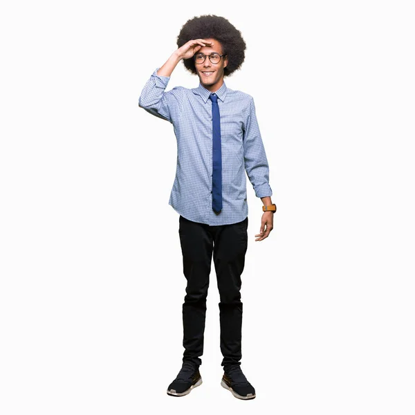 Jovem Homem Negócios Afro Americano Com Cabelo Afro Vestindo Óculos — Fotografia de Stock