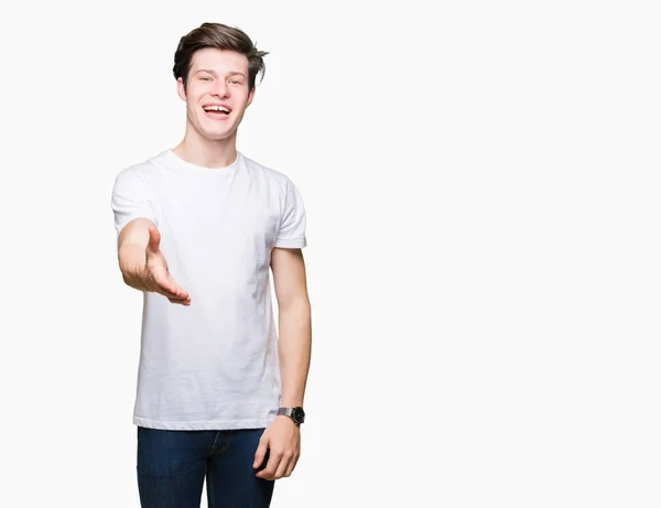 Young Handsome Man Wearing Casual White Shirt Isolated Background Smiling — Stock Photo, Image