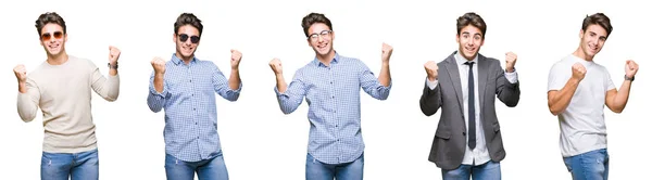 Genç Yakışıklı Adamı Izole Arka Plan Kutlama Üzerinde Kolaj Şaşırttı — Stok fotoğraf