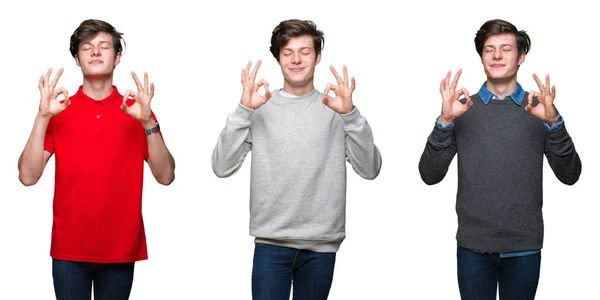 Collage Jeune Homme Sur Fond Blanc Isolé Détendre Sourire Les — Photo