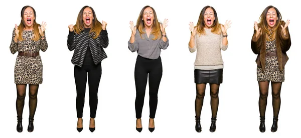 Collage Mujer Elegante Mediana Edad Sobre Fondo Blanco Aislado Celebrando — Foto de Stock