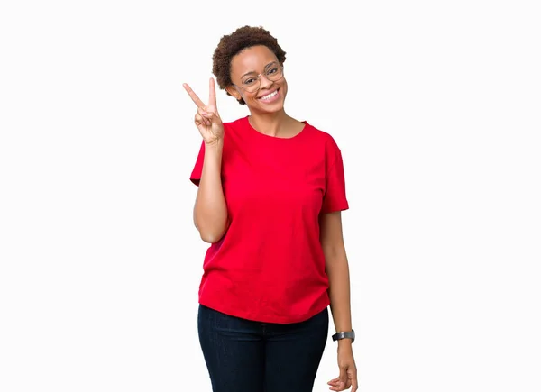 Beautiful Young African American Woman Wearing Glasses Isolated Background Showing — Stock Photo, Image