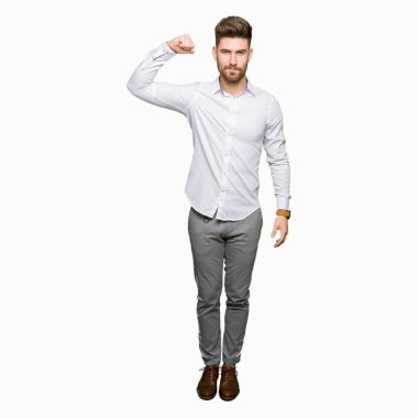 Genç yakışıklı iş adam güçlü kişi kol kas, kendinden emin ve güç gurur gösterilen