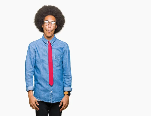 Jovem Homem Negócios Afro Americano Com Cabelo Afro Vestindo Óculos — Fotografia de Stock