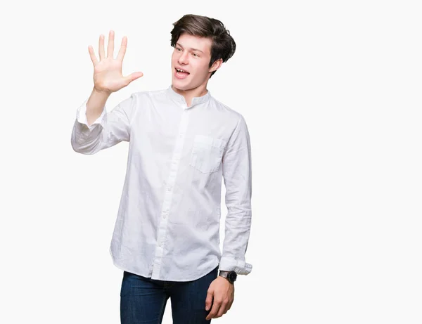 Junger Gutaussehender Geschäftsmann Über Isoliertem Hintergrund Der Mit Finger Nummer — Stockfoto
