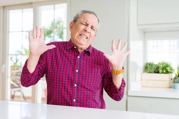 Handsome Senior Man Home Crazy Mad Shouting Yelling Aggressive Expression — Stock Photo, Image