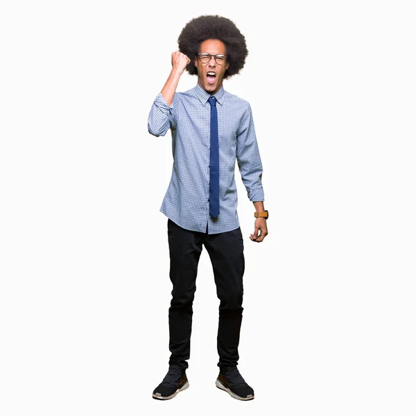 Jovem Homem Negócios Afro Americano Com Cabelo Afro Usando Óculos — Fotografia de Stock