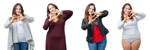 Collage Einer Schönen Size Frau Über Isoliertem Hintergrund Die Verliebt — Stockfoto