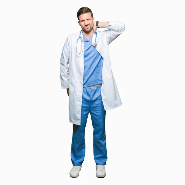 Handsome Doctor Man Wearing Medical Uniform Isolated Background Suffering Neck — Stock Photo, Image