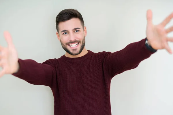 Young Handsome Man Wearing Sweater Isolated Background Looking Camera Smiling — Stock Photo, Image