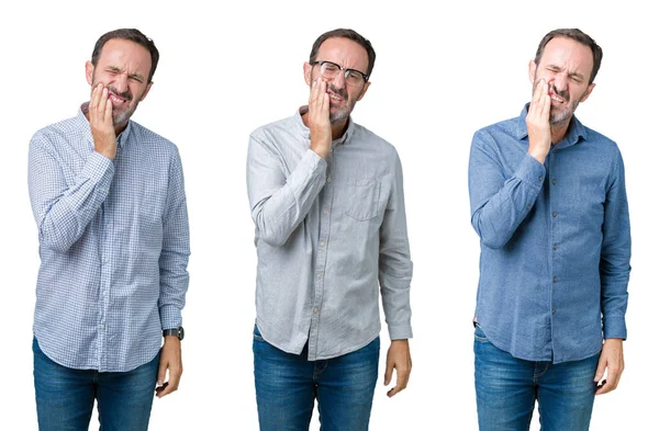 Collage Hombre Negocios Alto Guapo Sobre Fondo Blanco Aislado Tocando —  Fotos de Stock