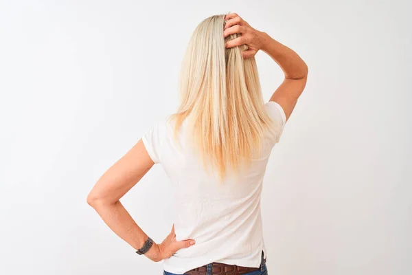 Middle Age Woman Wearing Casual Shirt Standing Isolated White Background — Stock Photo, Image