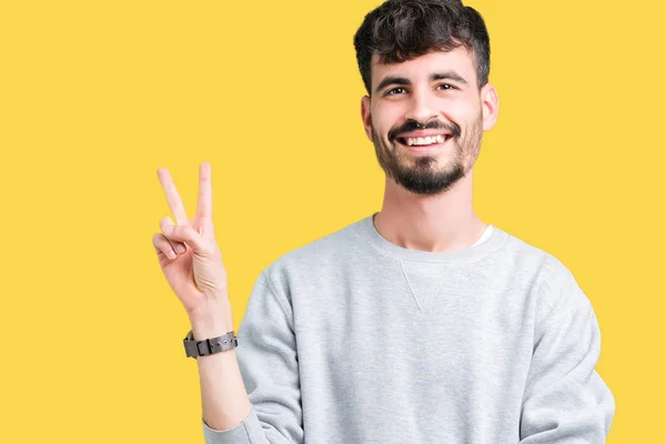 Ein Junger Gutaussehender Mann Sweatshirt Vor Isoliertem Hintergrund Lächelt Mit — Stockfoto