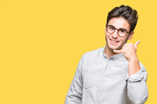 Giovane Bell Uomo Che Indossa Occhiali Sfondo Isolato Sorridendo Facendo — Foto Stock