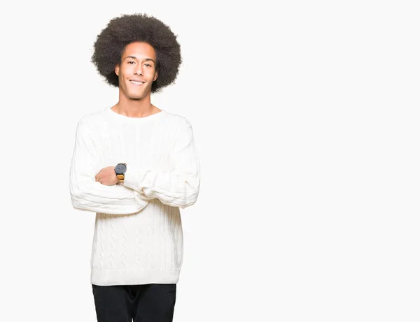 Jonge Afro Amerikaanse Man Met Afro Haar Dragen Winter Trui — Stockfoto