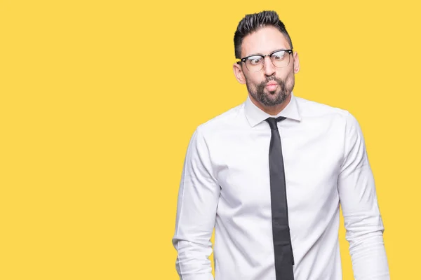 Joven Hombre Negocios Guapo Con Gafas Sobre Fondo Aislado Haciendo —  Fotos de Stock