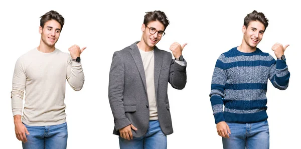 Collage Joven Hombre Negocios Guapo Sobre Fondo Aislado Sonriendo Con — Foto de Stock