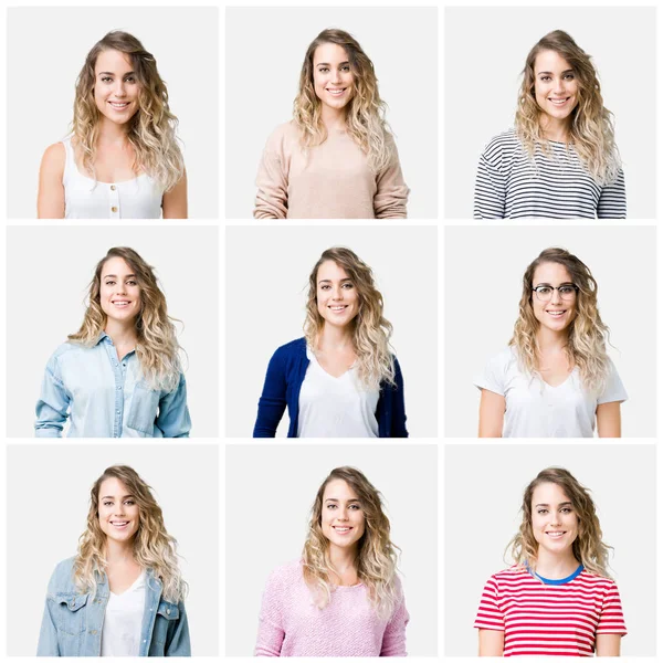 Collage Ung Vacker Blond Tjej Över Isolerade Bakgrund Med Glad — Stockfoto