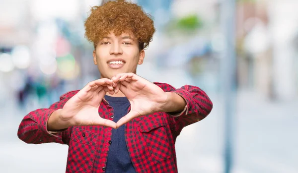 Young Handsome Student Man Afro Hair Wearing Jacket Smiling Love — Stock Photo, Image