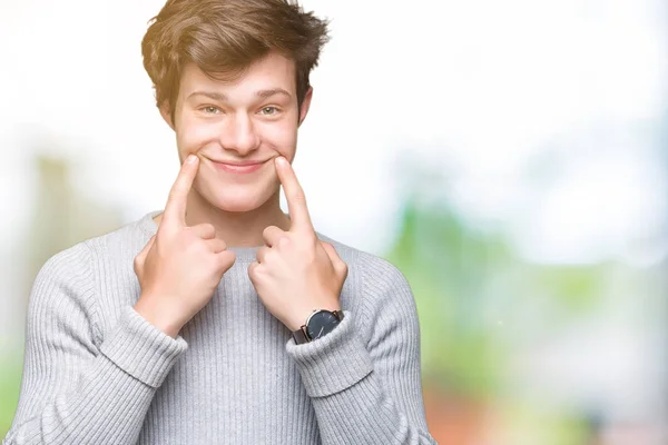 Joven Hombre Guapo Con Suéter Invierno Sobre Fondo Aislado Sonriendo — Foto de Stock