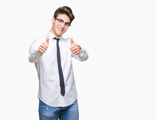 Young Business Man Wearing Glasses Isolated Background Approving Doing Positive — Stock Photo, Image