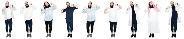 Colagem Jovem Com Barba Cabelos Longos Sobre Fundo Isolado Branco — Fotografia de Stock