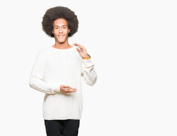 Jonge Afro Amerikaanse Man Met Afro Haar Dragen Winter Trui — Stockfoto