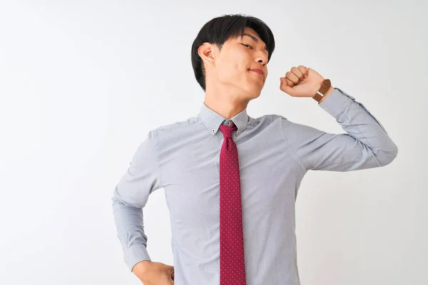 Empresário Chinês Vestindo Gravata Elegante Sobre Fundo Branco Isolado Que — Fotografia de Stock