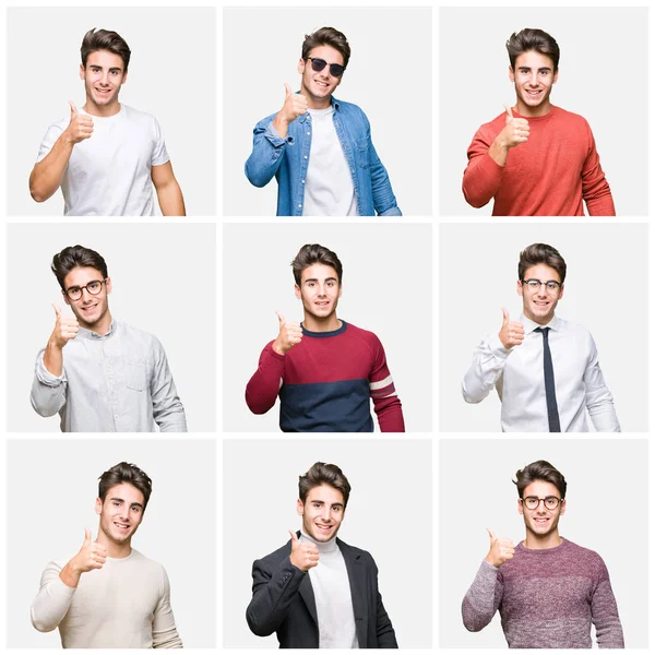 Collage Joven Hombre Negocios Guapo Sobre Fondo Aislado Haciendo Gesto —  Fotos de Stock