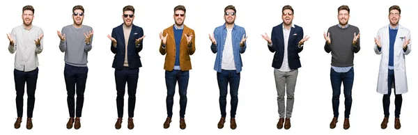 Collage Handsome Young Business Man Wearing Different Looks White Isolated — Stock Photo, Image