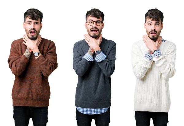 Collage Eines Jungen Mannes Der Einen Pullover Über Isoliertem Hintergrund — Stockfoto