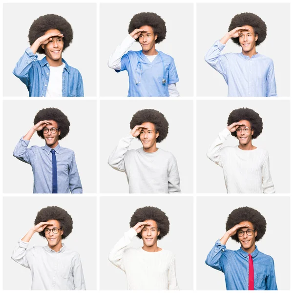Collage Giovane Uomo Con Capelli Afro Sfondo Bianco Isolato Molto — Foto Stock
