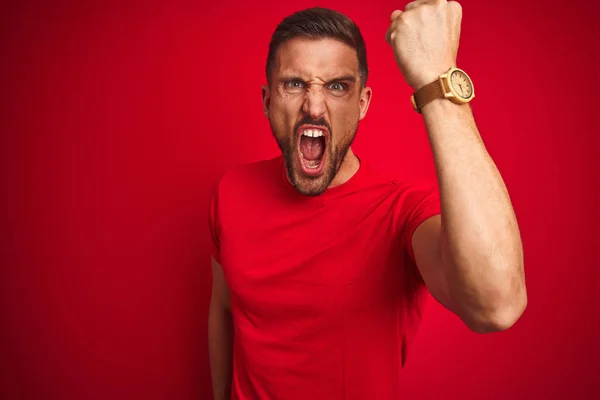 Young Handsome Man Wearing Casual Shirt Red Isolated Background Angry — Stock Photo, Image