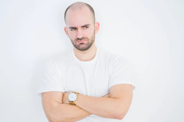 Young Bald Man White Isolated Background Skeptic Nervous Disapproving Expression — Stock Photo, Image