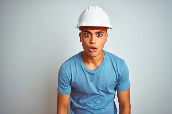 Young Brazilian Engineer Man Wearing Security Helmet Standing Isolated White — Stock Photo, Image