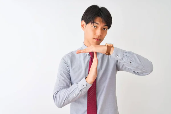 Hombre Negocios Chino Con Corbata Elegante Pie Sobre Fondo Blanco — Foto de Stock