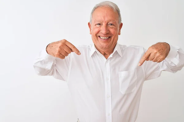 Senior Grey Haired Man Wearing Elegant Shirt Standing Isolated White — Stock Photo, Image