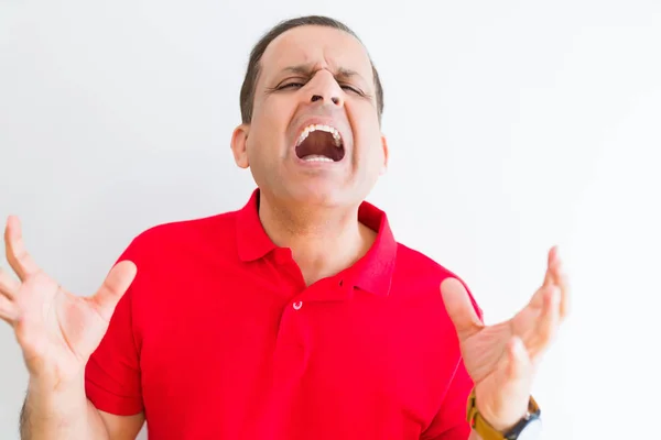 Middle Age Man Wearing Red Shirt White Wall Celebrating Mad — Stock Photo, Image