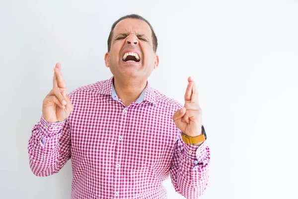 Middle Age Man Wearing Business Shirt White Wall Smiling Crossing — Stock Photo, Image