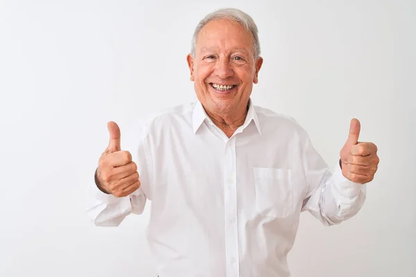 Ein Älterer Grauhaariger Mann Mit Elegantem Hemd Steht Vor Einem — Stockfoto