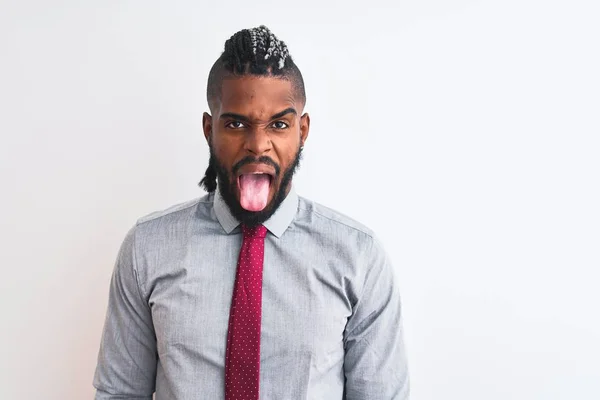 Hombre Negocios Afroamericano Con Trenzas Con Corbata Pie Sobre Fondo — Foto de Stock